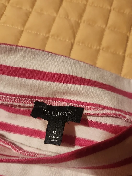 Talbots Pink and White Striped Long Sleeve Top with Heart Applique - Picture 2 of 6